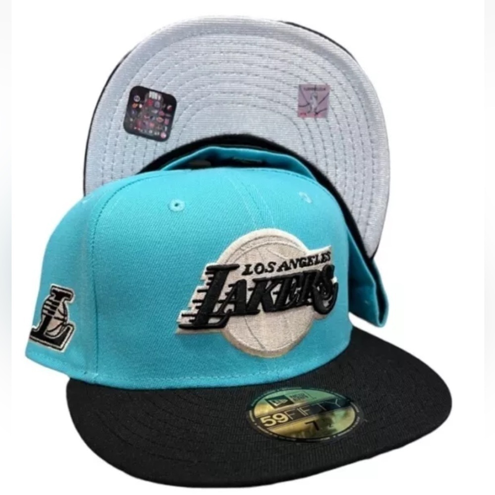 New Era Los Angeles Lakers hat cap 59/fifty Fresh Mint / Teal Black Classic Logo